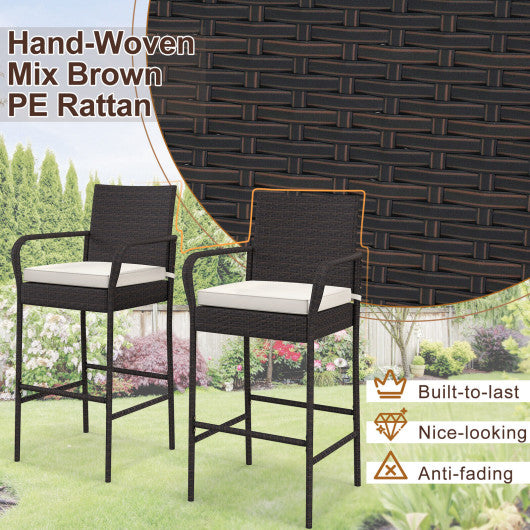 2 4 Pieces Outdoor PE Rattan Cushioned Barstool Set with Armrests-Set of 4 Fashion