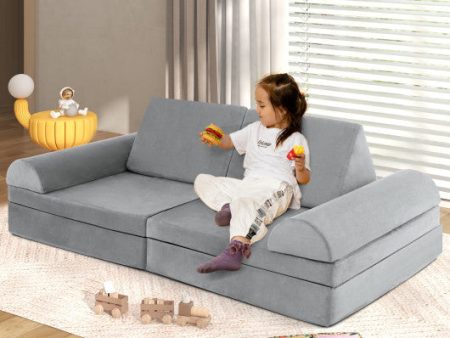 8 Pieces Convertible Kids Sofa Playset with Zipper-Gray Cheap