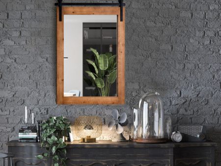 30 x 22 Inch Wall Mount Mirror with Wood Frame-Brown Supply