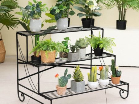 3-Tier Mental Plant Stand with Grid Shelf Sale