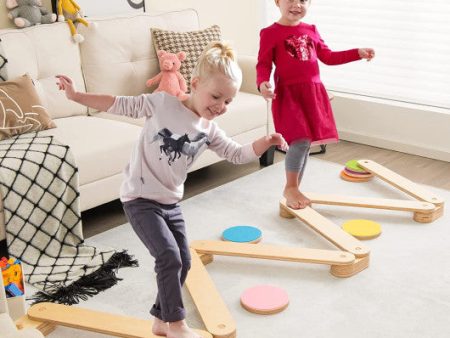 12-Piece Kids Wooden Balance Beam with Colorful Steeping Stones Sale