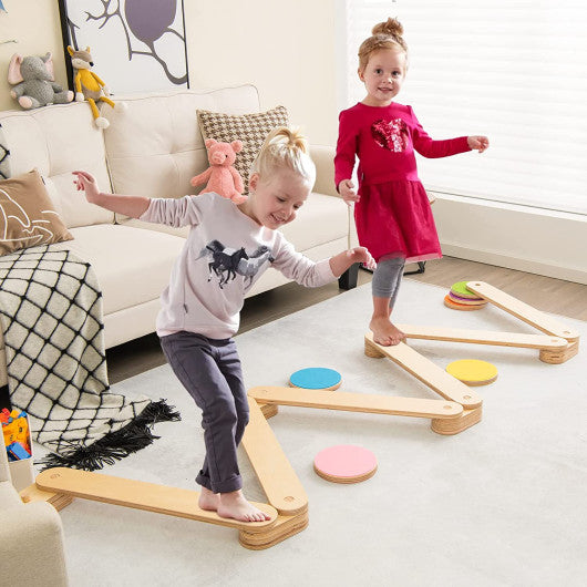 12-Piece Kids Wooden Balance Beam with Colorful Steeping Stones Sale