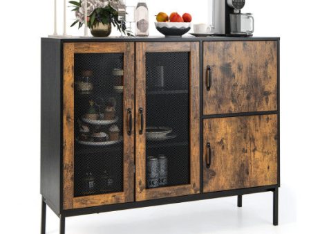 48  Industrial Kitchen Buffet Sideboard with Metal Mesh Doors and Anti-toppling Device-Brown on Sale