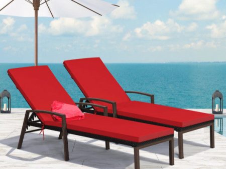 2 Pieces Patio Rattan Adjustable Back Lounge Chair with Armrest and Removable Cushions-Red Supply