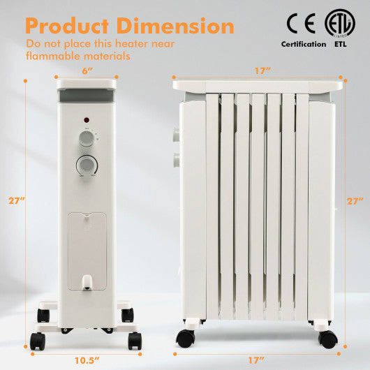 1500W Portable Oil Filled Radiator Heater with 3 Heat Settings-White Hot on Sale