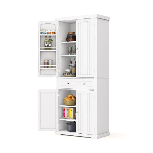 72 Inch Freestanding Kitchen Pantry Cabinet 4 Doors Storage Cupboard Shelves Drawer-White Online Sale