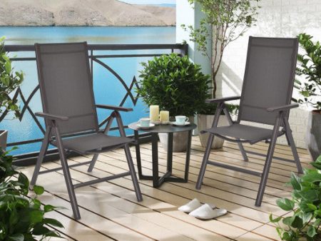 2 Pieces Patio Folding Dining Chairs Aluminium Adjustable Back-Gray For Sale