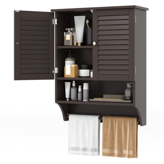 2-Doors Bathroom Wall-Mounted Medicine Cabinet with Towel Bar-Brown Online now