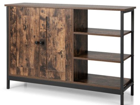 Industrial Kitchen Storage Cabinet with Open Shelves-Rustic Brown Fashion