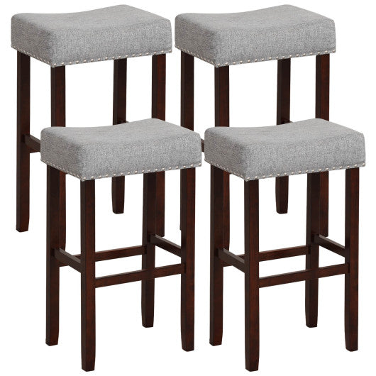 2 Set of 29 Inch Height Upholstered Bar Stool with Solid Rubber Wood Legs and Footrest-Gray Fashion