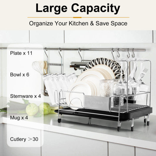 Stainless Steel Expandable Dish Rack with Drainboard and Swivel Spout Online Hot Sale