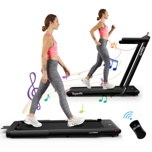 2.25HP 2 in 1 Folding Treadmill with APP Speaker Remote Control-Black For Cheap