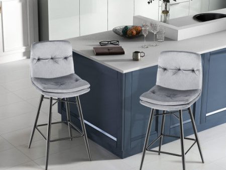 2 Pieces 29 Inch Velvet Bar Stools Set with Tufted Back and Footrests-Gray Sale