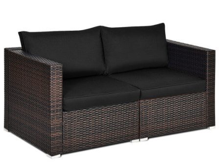 2PCS Patio Rattan Sectional Conversation Sofa Set-Black Fashion