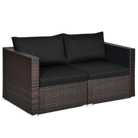 2PCS Patio Rattan Sectional Conversation Sofa Set-Black Fashion