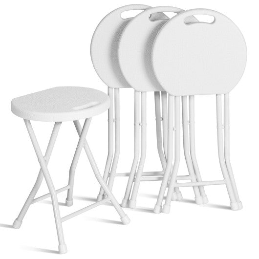 Set of 4 18 Inch Collapsible Round Stools with Handle-White Online now