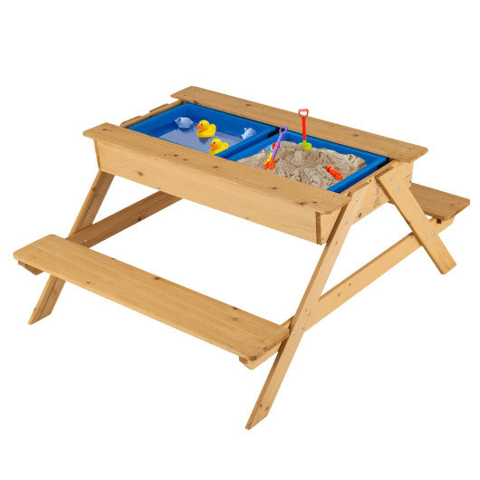 3-in-1 Kids Picnic Table Wooden Outdoor Water Sand Table with Play Boxes Hot on Sale