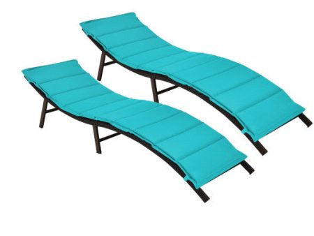 2Pcs Folding Patio Lounger Chair-Turquoise For Discount