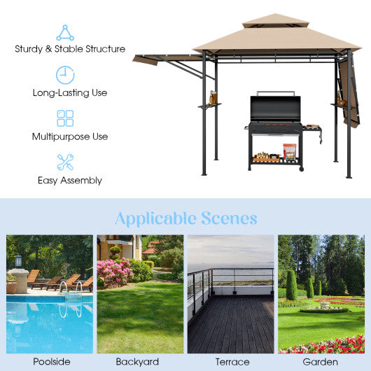 13.5 x 4 Feet Patio BBQ Grill Gazebo Canopy with Dual Side Awnings-Beige Cheap