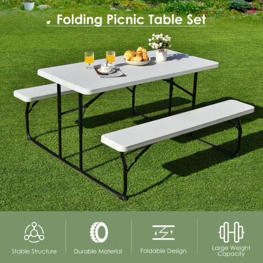 Indoor and Outdoor Folding Picnic Table Bench Set with Wood-like Texture-White Online now