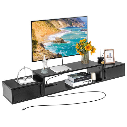 55 Inches Floating TV Stand with Power Outlet-Black Cheap