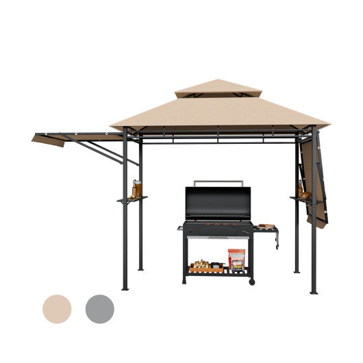 13.5 x 4 Feet Patio BBQ Grill Gazebo Canopy with Dual Side Awnings-Beige Cheap