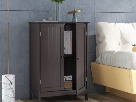 Bathroom Floor Storage Double Door Cupboard Cabinet-Brown For Sale