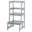 Kids Wooden Kitchen Step Stool with Safety Rail-Gray Hot on Sale