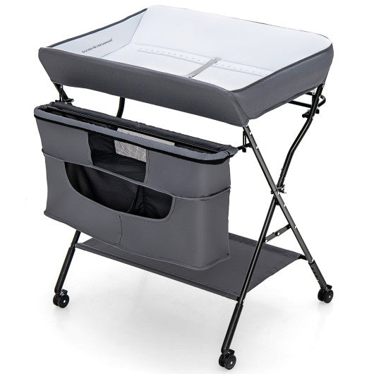 Portable Adjustable Height Newborn Nursery Organizer with wheel-Gray Hot on Sale