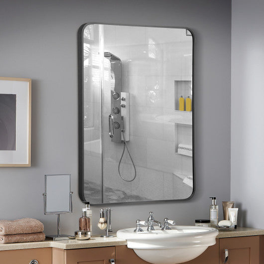 Metal Framed Bathroom Mirror with Rounded Corners-Black Supply