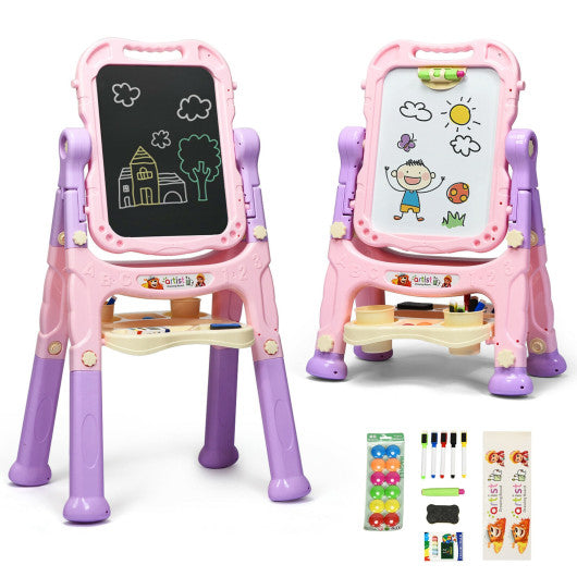 Height Adjustable Kids Art Easel Magnetic Double Sided Board-Pink Fashion