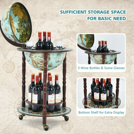 17 Inch Globe Wine Bar Stand 16th Century Italian Map Liquor Bottle Shelf Cart Hot on Sale