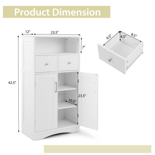 2 Doors Freeestanding Bathroom Floor Cabinet with 2 Drawers and Adjustable Shelves-White Sale