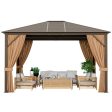 12 x10 Feet Outdoor Hardtop Gazebo with Galvanized Steel Top and Netting-Brown on Sale