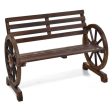 2-Person Outdoor Wooden Wagon Wheel Garden Bench-Brown Online Hot Sale