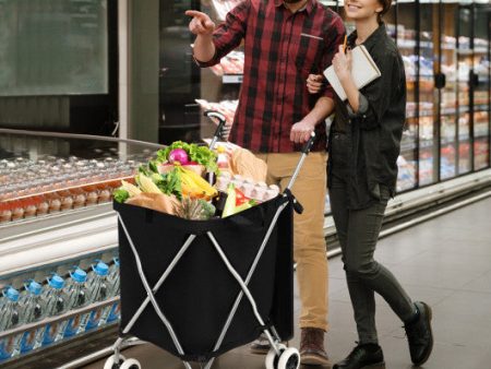 Folding Shopping Utility Cart with Water-Resistant Removable Canvas Bag-Black Supply