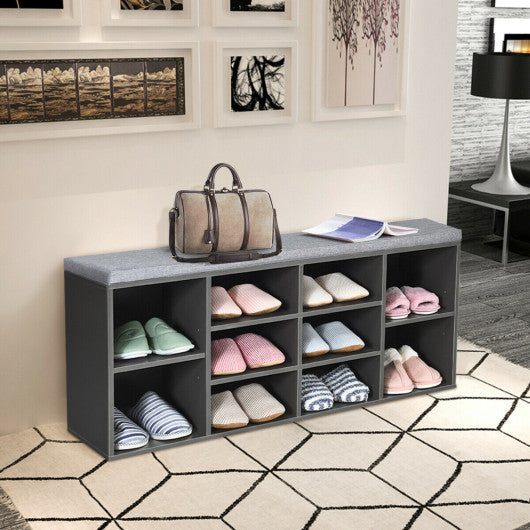 10-Cube Organizer Shoe Storage Bench with Cushion for Entryway-Gray For Discount