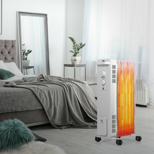 1500 W Oil-Filled Heater Portable Radiator Space Heater with Adjustable Thermostat-White Fashion