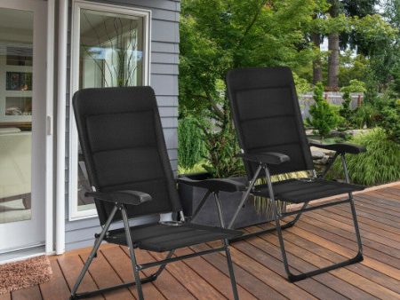 2 Pieces Outdoor Folding Patio Chairs with Adjustable Backrests for Bistro and Backyard-Black Hot on Sale