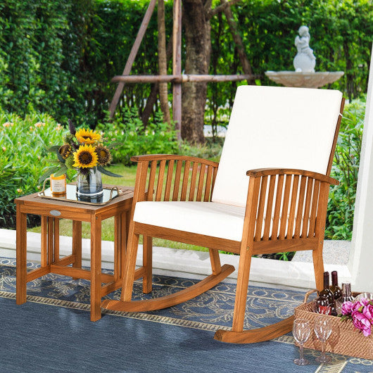 2 Pieces Acacia Wood Patio Rocking Chair Table Set Fashion