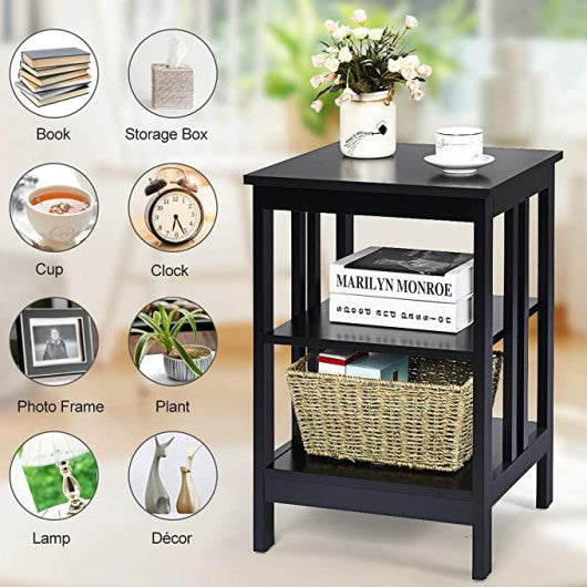 2 Pieces 3-Tier Nightstand with Reinforced Bars and Stable Structure-Black Supply