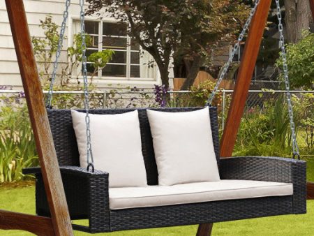 2-Person Patio Rattan Porch Swing with Cushions-White Online Hot Sale