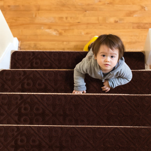 15Pcs Indoor Non-Slip Stair Carpet Mats for Wooden Steps-Brown Sale