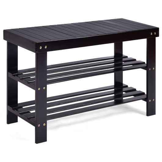 3 Tier Bamboo Bench Storage Shoe Shelf-Black Online Hot Sale