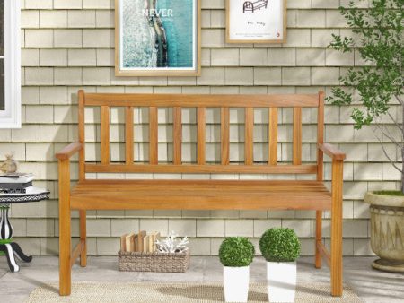 2-Person Outdoor Acacia Wood Bench with Backrest Online Hot Sale