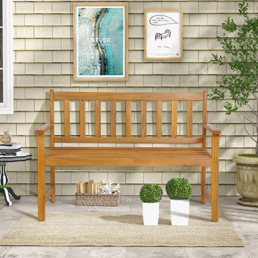 2-Person Outdoor Acacia Wood Bench with Backrest Online Hot Sale