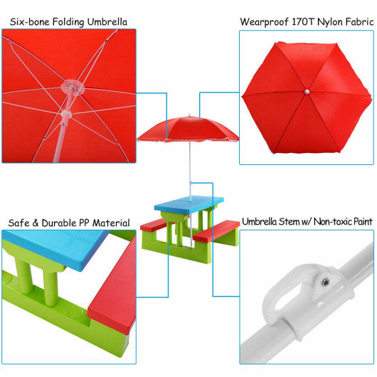 Kids Picnic Folding Table and Bench with Umbrella Online Hot Sale