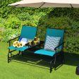 2-Person Double Rocking Loveseat with Mesh Fabric and Center Tempered Glass Table-Turquoise on Sale