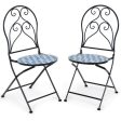 2 Pieces Patio Folding Mosaic Bistro Chairs with Blue Floral Pattern Discount