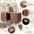 2-Door Cat Litter Box Enclosure with Winding Entry and Scratching Board-Brown For Cheap